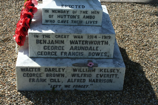 The War Memorial at Low Hutton for Huttons Ambo.