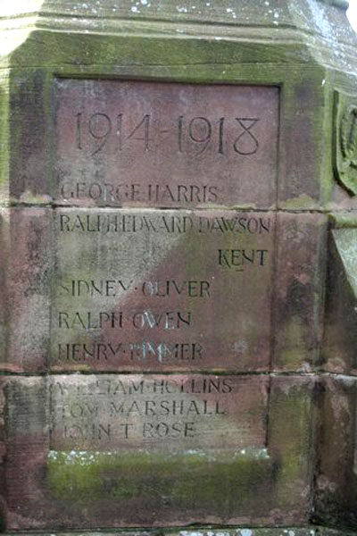 Lieut Col Kent's Name on the Keele (Staffs) War Memorial