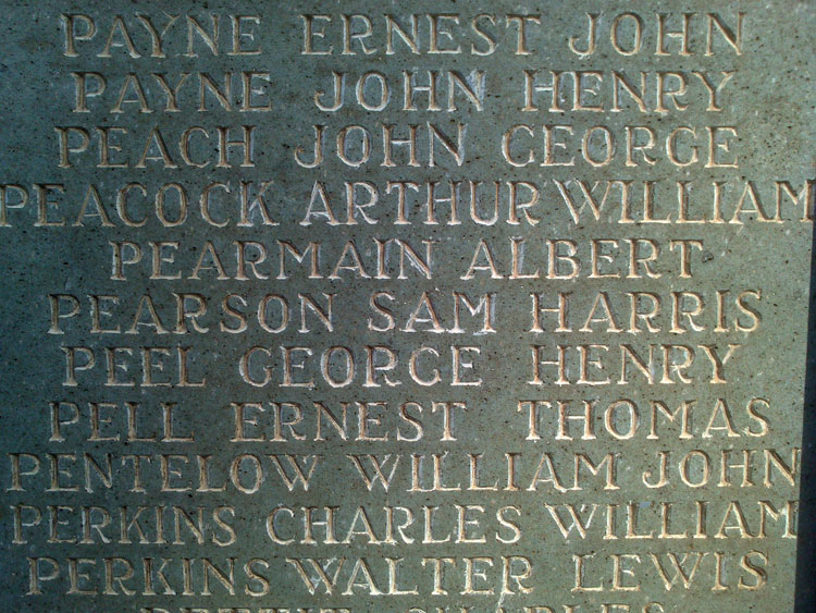 George Peel 's Name on the War Memorial for Kettering, Northants