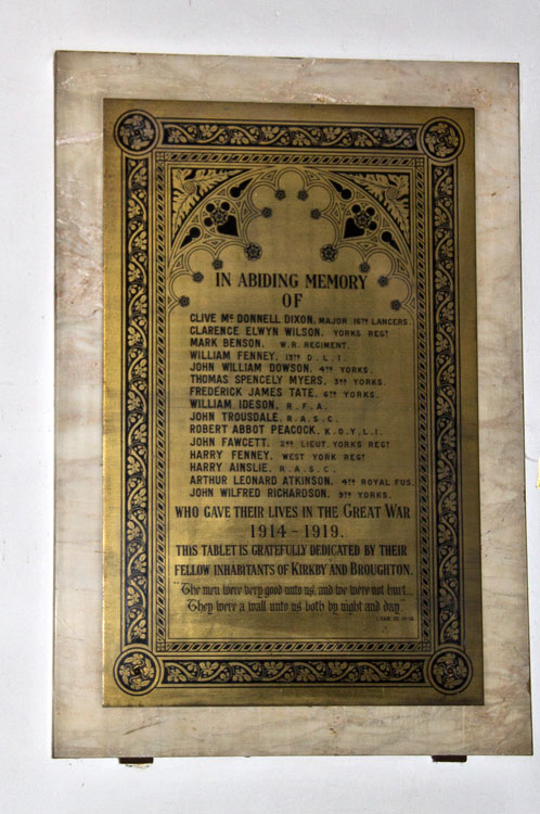 The First World War Memorial inside the Church