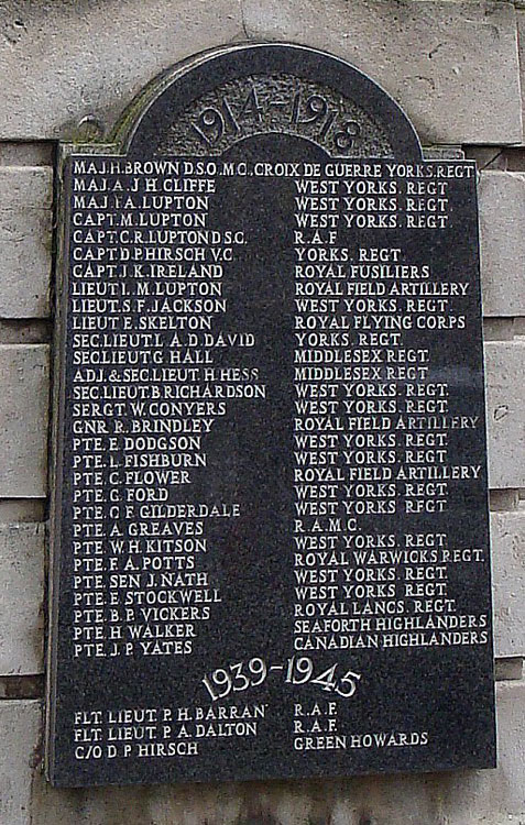 The Memorial Plaque on the War Memorial in the Grounds of the Mill Hill Unitarian Chapel, Leeds 