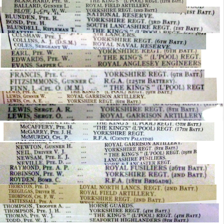A Composite of all the Yorkshire Reegiment Names Found on the Roll of Honour