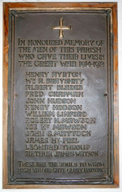 The War Memorial Tablet in St. Mary's Church, Low Bradley