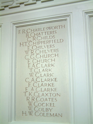 Sejeant T Clarke's Name on the Memorial in St. Margaret's Church, Lowestoft