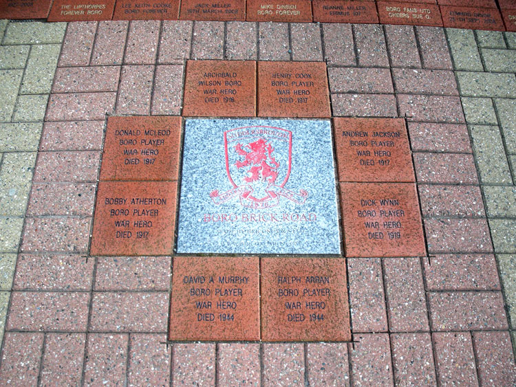 The War Memorial in the "Brick Road" Outside the Old Ayresome Park Entrance at Middlesbrough's Riverside Stadium