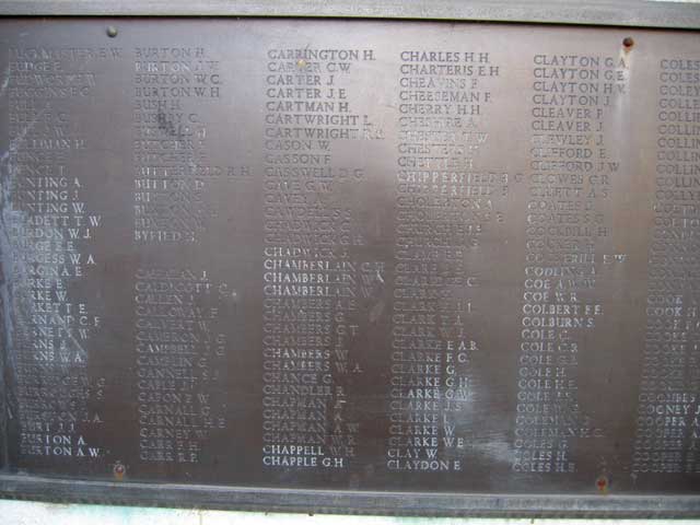 The Memorial to the Midland Railway Casualties, Derby, showing the plaque with John Greenbank Campbells's name listed.