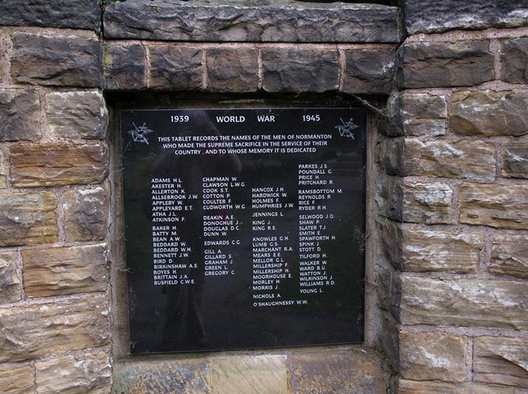 Second World War Commemorations on the Recent Stone Gateway Addition to the Normanton War Memorial