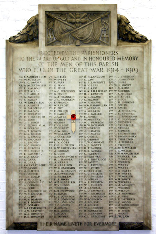 The First World War Memorial Inside the Church of St. Mark with St. Paul, Old Ford (London)