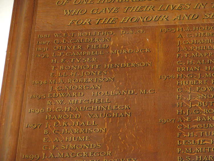 Captain Morgan's Name (1894) on the First World War Memorial for Trinity College, Oxford.