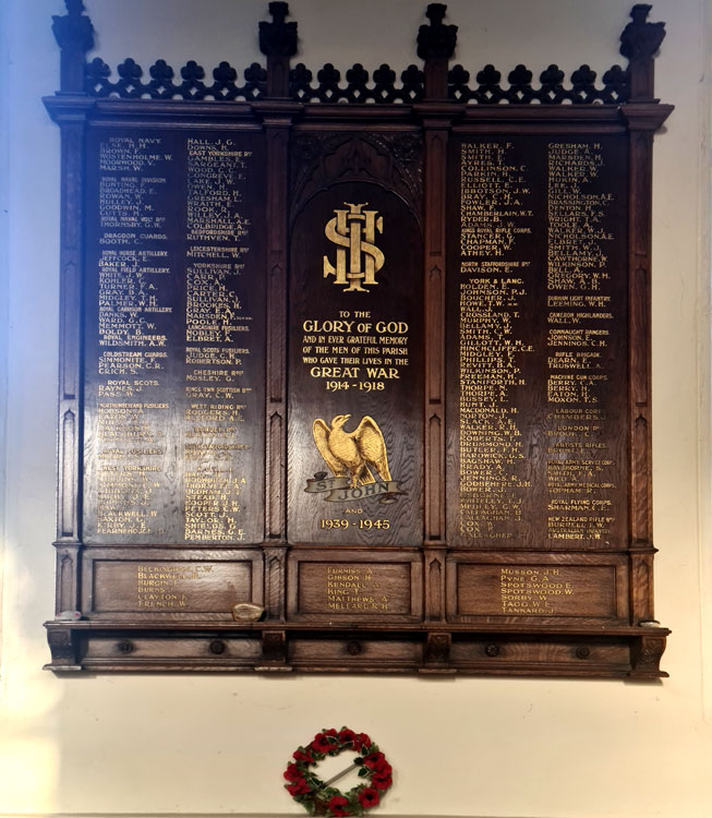 The War Memorial in St. John's Church, Park Hill, Sheffield