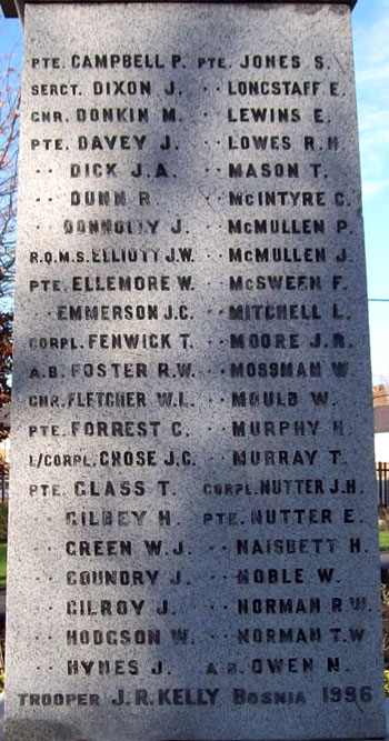 The First World War Commemorations on the Silksworth War Memorial.