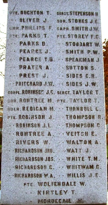 The First World War Commemorations on the Silksworth War Memorial.