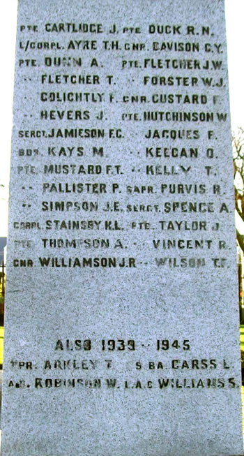 The First World War Commemorations on the Silksworth War Memorial.