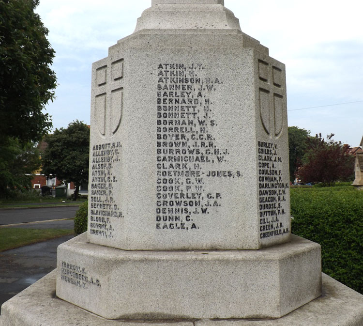 Private Bonnett's Name on the Skegness War Memorial 