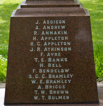 The First World War Commemorations on the Sowerby War Memorial