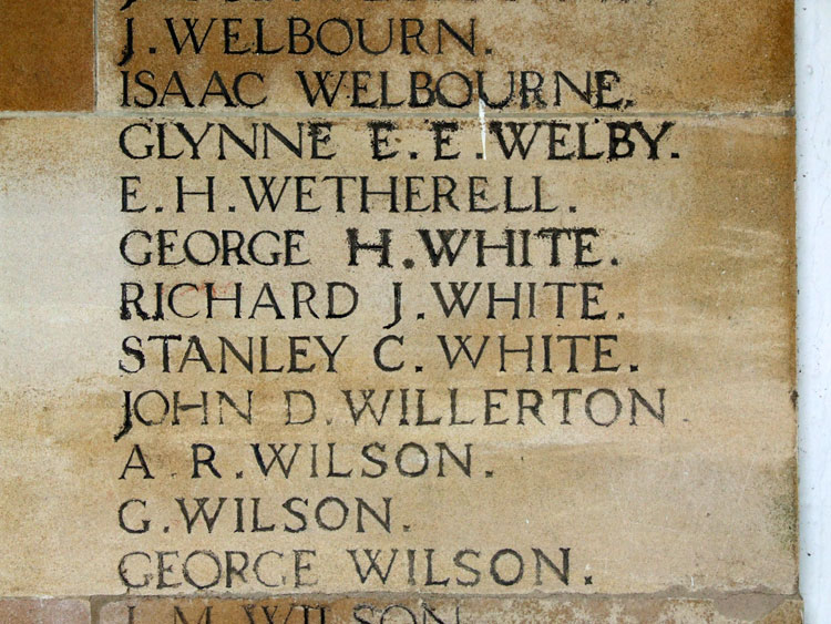 Private White's Name on the Spalding War Memorial