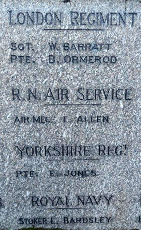 Private Jones name on the War Memorial for Stalybridge