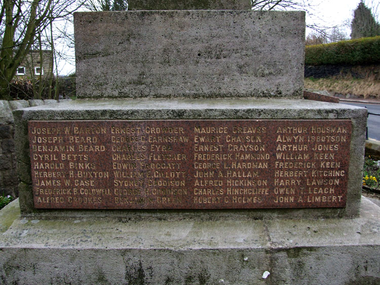 The Stannington War Memorial and the Names ("B" - "L") of Those who Fell in the First World War