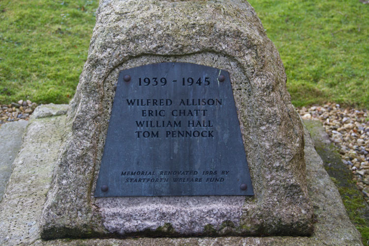 The Names of Those Who Lost Their Lives in the Second World War on the Startforth War Memorial