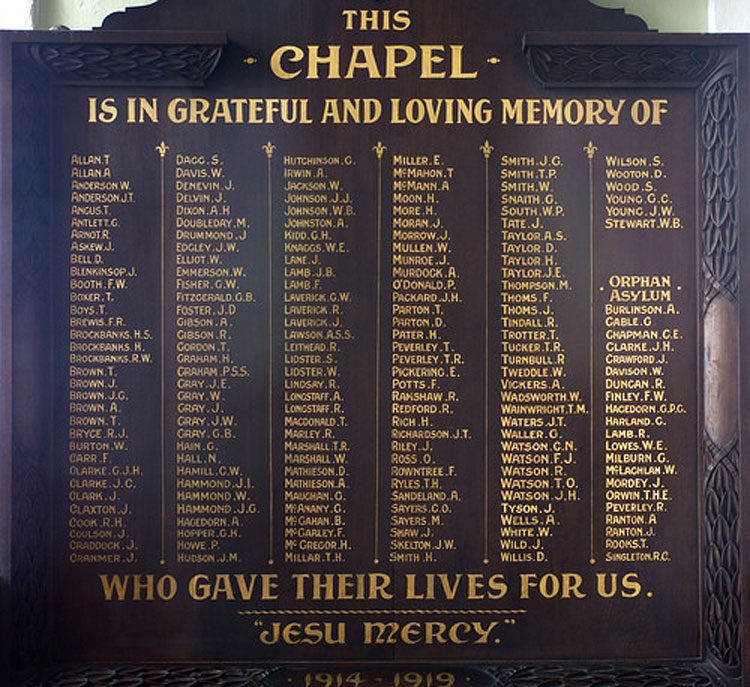 The First World War Memorial in Holy Trinity Church, Sunderland