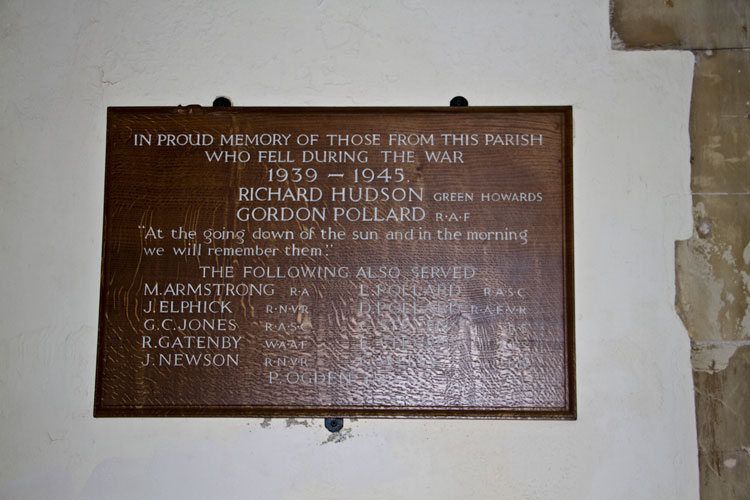 The First World War Memorial in All Saints' Church, Thirkleby