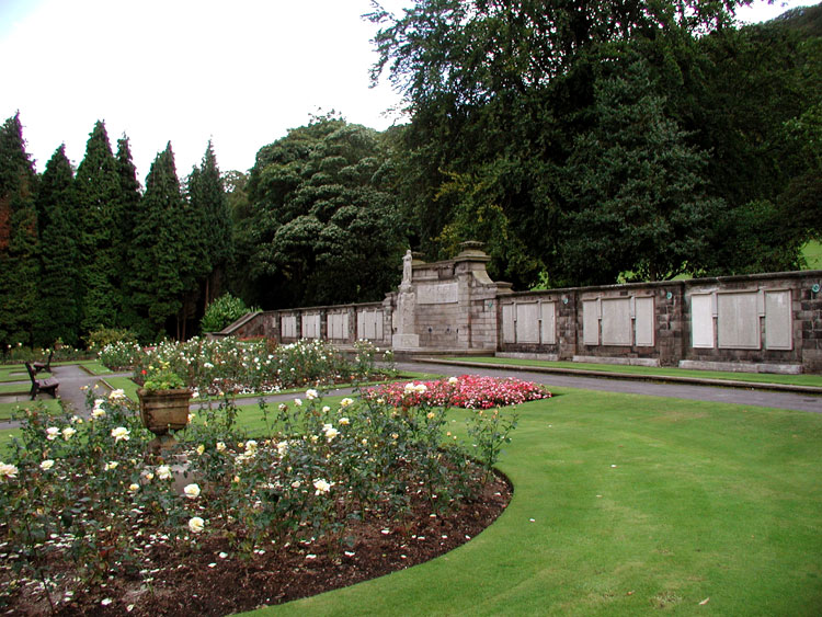A view of the Todmorden War Memorial set in the Rose Garden in Centre Vale Park, Todmorden