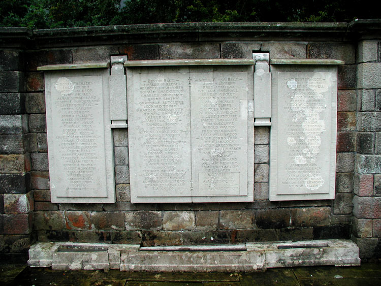 Commemorative Panels on the Todmorden War Memorial, - the Right Hand Panel carries the Yorkshire Regiment Names