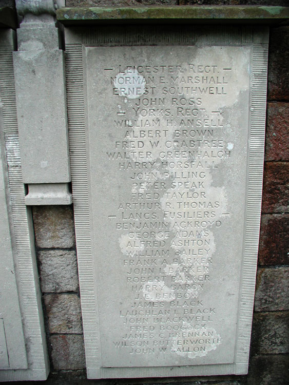The Yorkshire Regiment Names on the Todmorden War Memorial