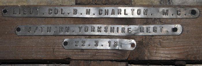 The original simple wooden grave marker for Lieutenant Colonel Charlton