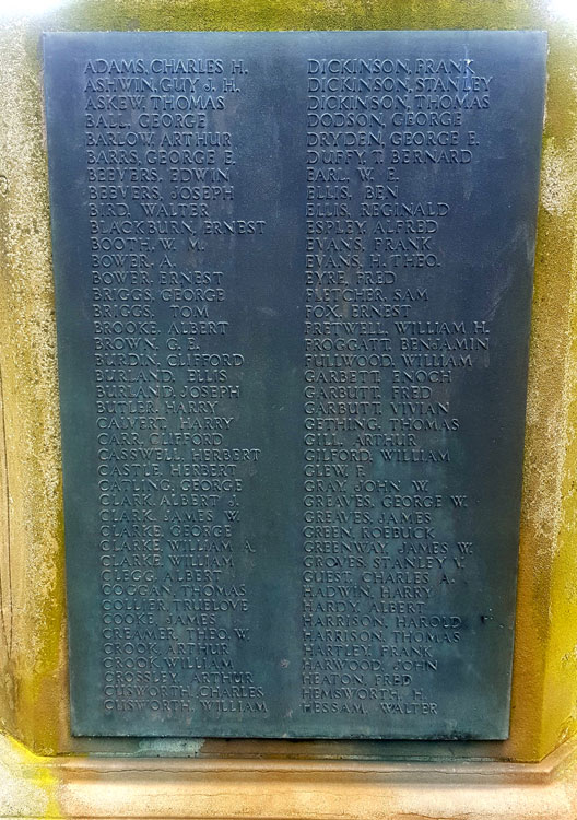 Private Coggan's name on the War Memorial, - Wath Upon Dearne