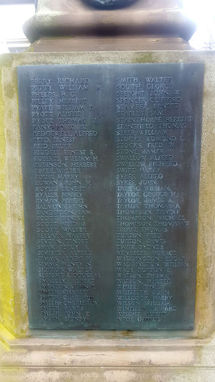 Private Robinson's name on the War Memorial, - Wath Upon Dearne