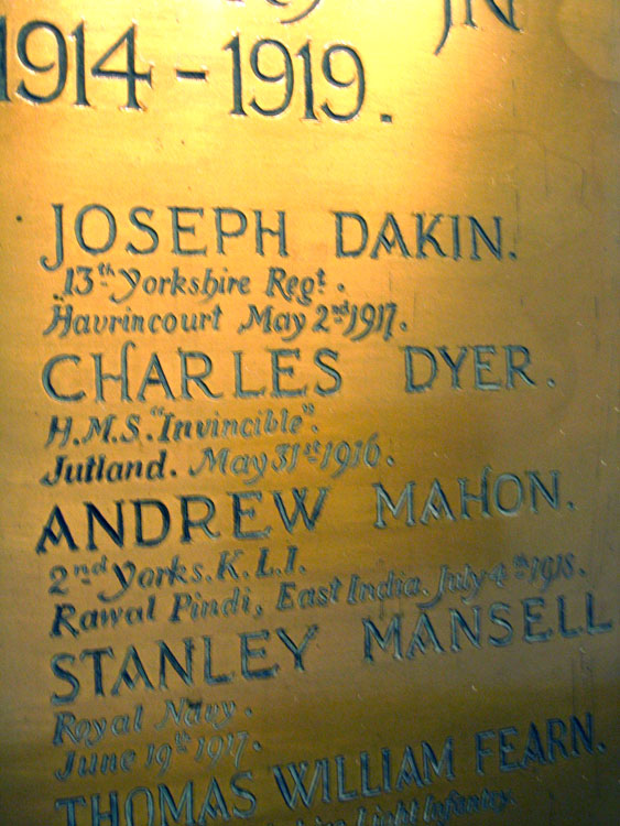 The War Memorial inside the Church of St. Michael, Willington (Derbyshire)