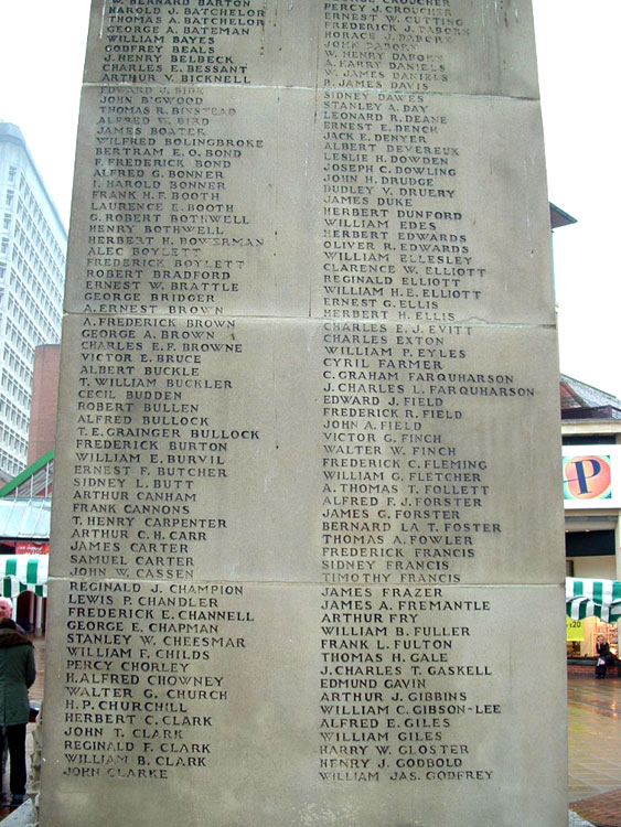 Private Bothwell's and Lieut Chapman's Names on the Woking War Memorial in the Town Square, Woking