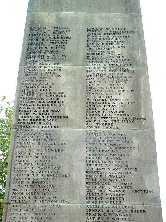 Lieut Phayre's Name on the Woking War Memorial in the Town Square, Woking 