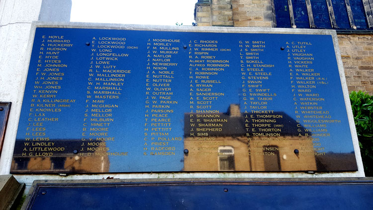 First World War Commemorations, Names "H" - "W", on the Wombwell War Memorial