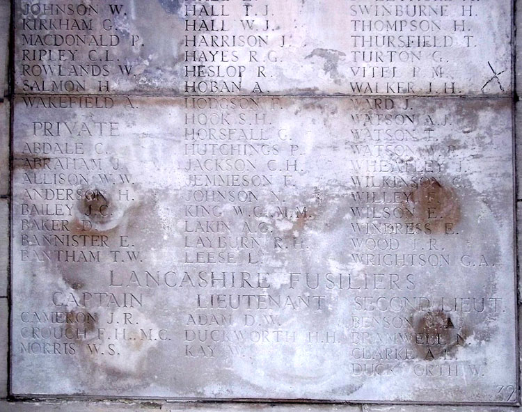 Panel 3 with the names of Other Ranks of the Yorkshire Regiment on the Pozieres Memorial. 