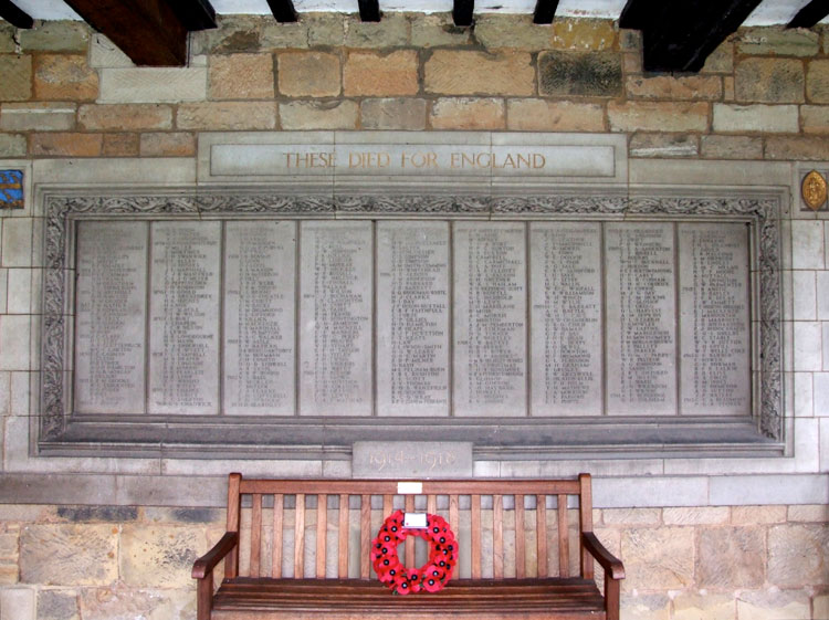 The First World War Commemorations on the War Memorial at Repton School.