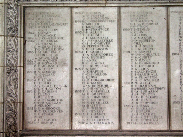 Names for School Leavers, 1872 - 1903 who lost their lives in the First World War.