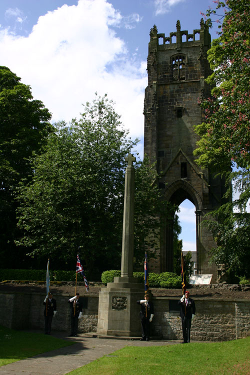 The War Memorial in the Friary Gardens, with Standard Bearers of the British Legion