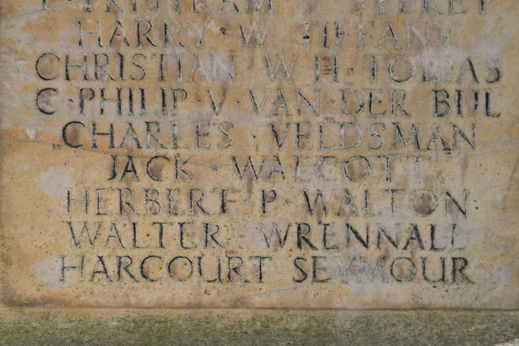 Lieutenant Walton's Name on the War Memorial in St. Paul's Churchyard, Rondebosch (Cape Town)