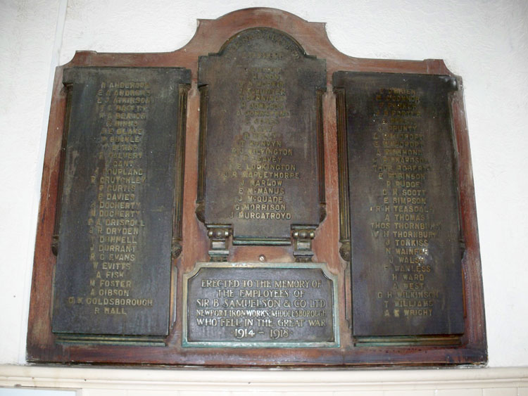 The First World War Memorial in Samuelsons Workingmans Club, Middlesbrough