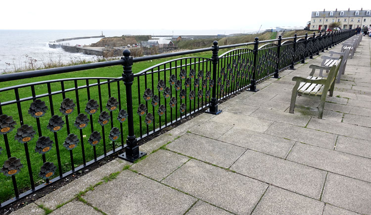A View of the Commemorative Fence overlooking the Harbour on Terrace Green, Seaham.