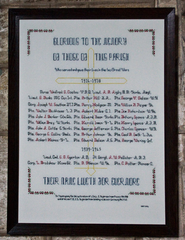 The Needlework War Memorial Inside the Church of St. Helen and the Holy Cross, Sheriff Hutton 
