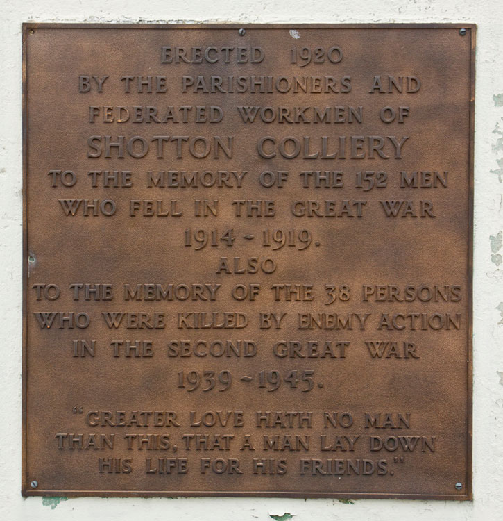 The Dedication on the Shotton Colliery War Memorial.