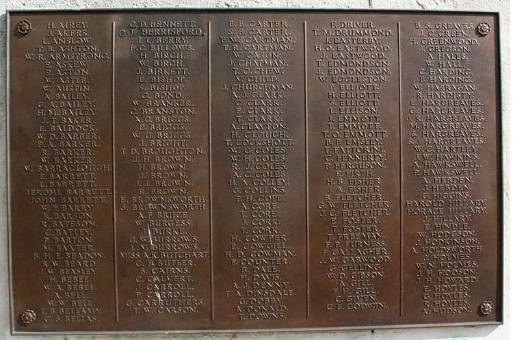 Names "A" - "H" on the Skipton War Memorial