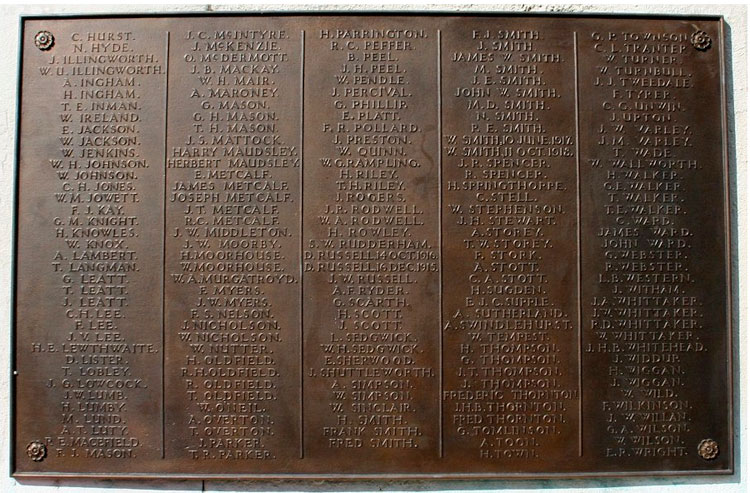 Names "H" - "W" on the Skipton War Memorial
