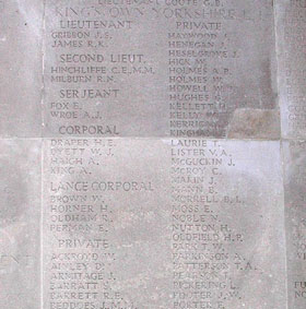KOYLI Names on the Soissons Memorial (includes 2nd Lieut R N Milburn)