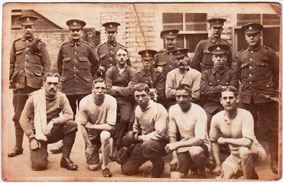 Private Nicholson with a group of fellow soldiers (boxers) from the 9th Battalion.