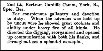 Bertram Cramm's citation from the London Gazette of July 17th 1917
