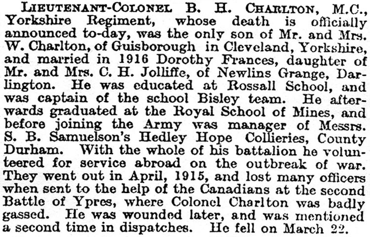 Lieutenant Colonel Bernard Hedley CHARLTON, MC